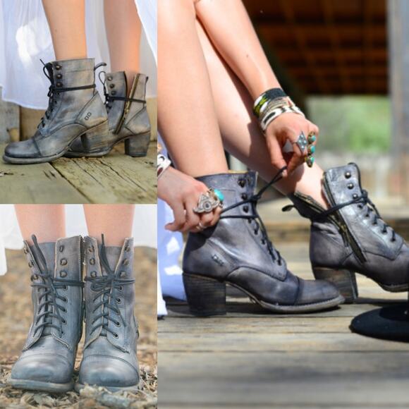 Bed Stu Judgement Distressed Leather Ankle 2" Lace Up Heeled Bootie Womens 8.5 - Picture 2 of 11